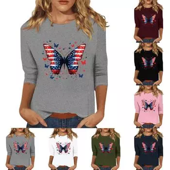 Женский топ с круглым вырезом и принтом, футболка с рукавами три четверти Футболка с рукавами три четверти XXL белый