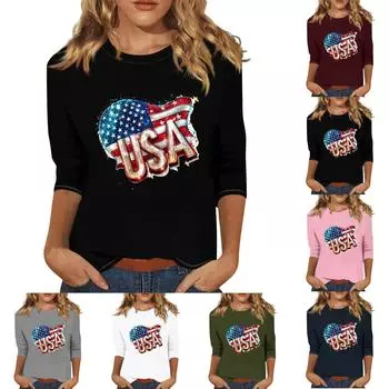 Женский топ с круглым вырезом и принтом, футболка с рукавами три четверти Футболка с рукавами три четверти M