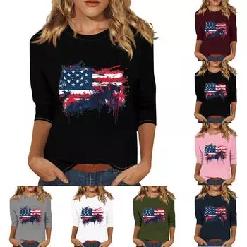 Женский топ с круглым вырезом и принтом, футболка с рукавами три четверти Футболка с рукавами три четверти M