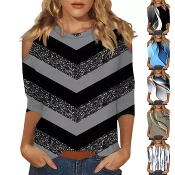 Женский топ с круглым вырезом и рукавами 3/4, с отверстиями L чёрный