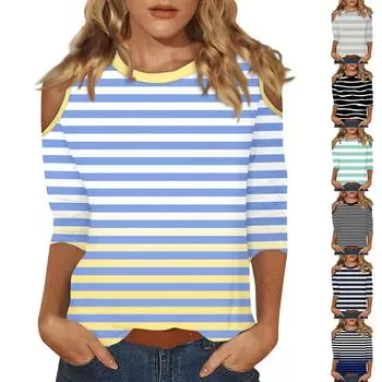 Женский топ с круглым вырезом и рукавами 3/4, с отверстиями L чёрный