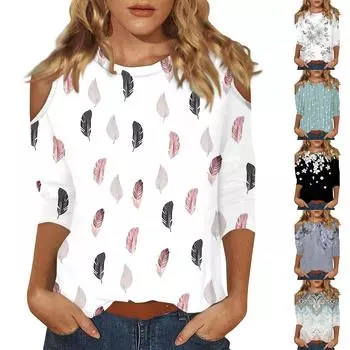 Женский топ с круглым вырезом и рукавами 3/4, с отверстиями L чёрный