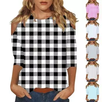 Женский топ с круглым вырезом и рукавами 3/4, с отверстиями L чёрный