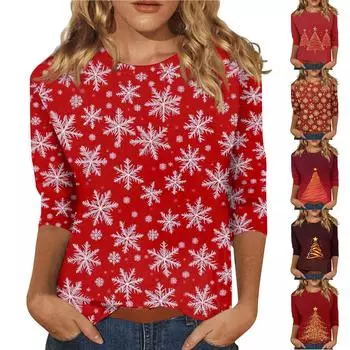 Женский топ с круглым вырезом и рукавом 3/4 с рождественским принтом XXL