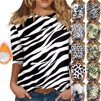 Женский топ с круглым вырезом и рукавом 3/4 с рождественским принтом XXL бежевый