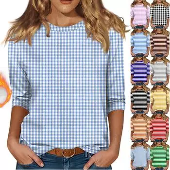 Женский топ с круглым вырезом и рукавом 3/4 с рождественским принтом L чёрный