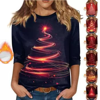 Женский топ с круглым вырезом и рукавом 3/4 с рождественским принтом XXL