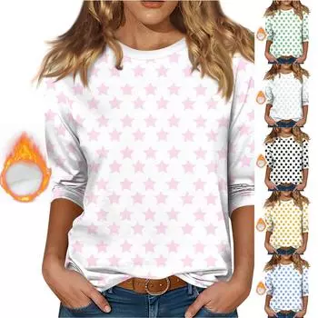 Женский топ с круглым вырезом и рукавом 3/4 с рождественским принтом L чёрный