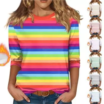 Женский топ с круглым вырезом и рукавом 3/4 с рождественским принтом XL синий