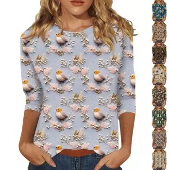 Женский топ с круглым вырезом и рукавом четверть с принтом животных 3D XXL синий