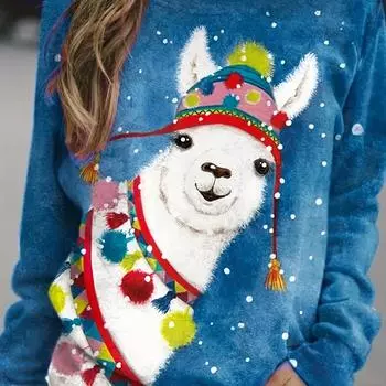 Женский топ с круглым вырезом из альпаки с принтом больших размеров - мягкий, слегка эластичный трикотажный материал из полиэстера, S