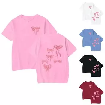 Женский топ с круглым вырезом, короткими рукавами и принтом в виде банта M чёрный