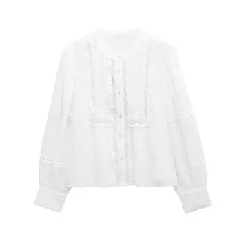 Женский топ с круглым вырезом, кружевной вставкой, весна/лето 2025 Medium белый