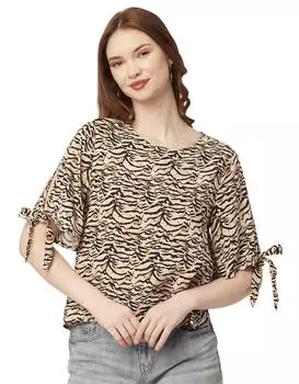 Женский топ с круглым вырезом Moomaya S с принтом, топ на завязках с открытыми плечами L бежевый