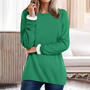 Женский топ с круглым вырезом, однотонный утепленный плюшевый кашемировый теплый длинный топ XL