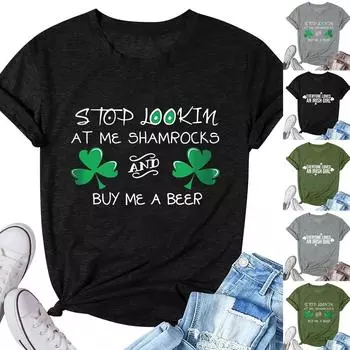 Женский топ с круглым вырезом, повседневный принт, футболка с короткими рукавами L армия зеленый