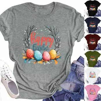 Женский топ с круглым вырезом, повседневный принт, футболка с короткими рукавами L армия зеленый