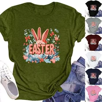 Женский топ с круглым вырезом, повседневный принт, футболка с короткими рукавами L армия зеленый