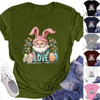 Женский топ с круглым вырезом, повседневный принт, футболка с короткими рукавами M чёрный