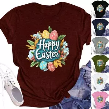 Женский топ с круглым вырезом, повседневный принт, футболка с короткими рукавами M