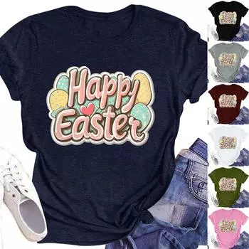 Женский топ с круглым вырезом, повседневный принт, футболка с короткими рукавами L тёмно-синий