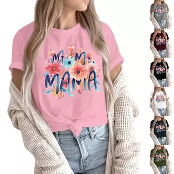 Женский топ с круглым вырезом, повседневный принт, футболка с короткими рукавами XXL винный