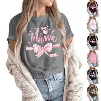 Женский топ с круглым вырезом, повседневный принт, футболка с короткими рукавами M чёрный