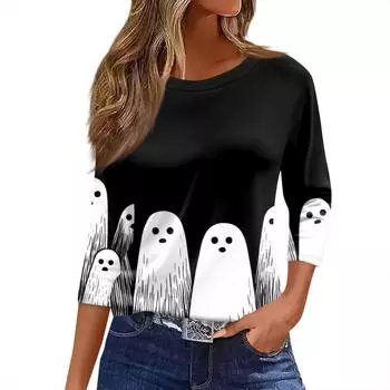 Женский топ с круглым вырезом, рукавом 3/4 и принтом XXL