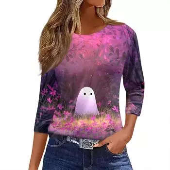 Женский топ с круглым вырезом, рукавом 3/4 и принтом M