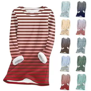 Женский топ с круглым вырезом, с принтом, утолщенный плюшевый кашемировый теплый длинный топ с длинными рукавами XL синий