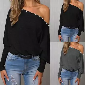 Женский топ с открытыми плечами, пуловер, свободный джемпер с длинными рукавами
