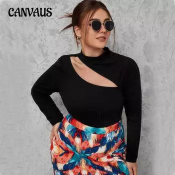 Женский топ с открытыми плечами Slim Spice Sexy Black Knit Style с длинными рукавами 1XL чёрный