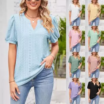 Женский топ с полым V-образным вырезом, гофрированными пузырьками и короткими рукавами M розовый