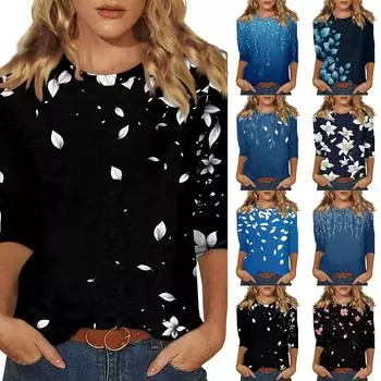 Женский топ с принтом и круглым вырезом, рукавом 3/4 XL