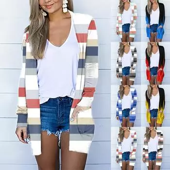 Женский топ с принтом, кардиган с длинными рукавами, легкая длинная куртка M синий