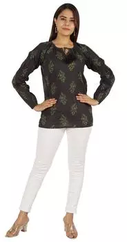 Женский топ с принтом Moomaya с длинным рукавом, этническая индийская хлопковая туника, рубашка 3XL шоколадный коричневый