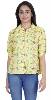 Женский топ с принтом Moomaya, закатанный рукав, воротник, воротник, рубашка на пуговицах L белый