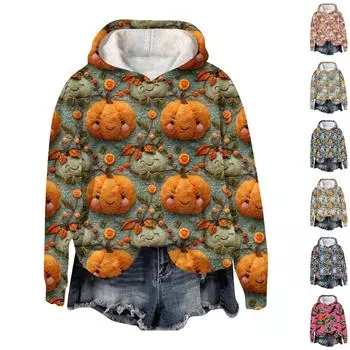 Женский топ с принтом на Хэллоуин Топ с принтом Осенний обычный топ Женский топ с принтом M синий