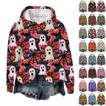 Женский топ с принтом на Хэллоуин Топ с принтом Осенний обычный топ Женский топ с принтом XXL