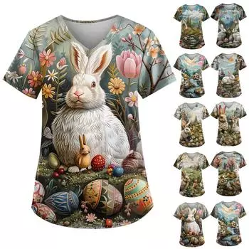 Женский топ с принтом пасхального кролика и яйца L бежевый