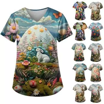 Женский топ с принтом пасхального кролика и яйца L бежевый