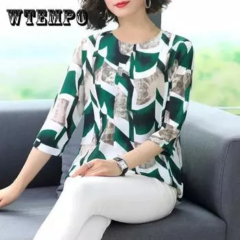 Женский топ с принтом, рукав три четверти, весенне-осенняя футболка, свободный топ с круглым вырезом XXXXL красный