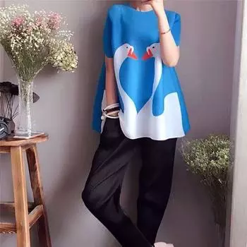 Женский топ с принтом, весна-лето 2022, новая модная повседневная свободная футболка с круглым вырезом и короткими рукавами, универсальная M чёрный