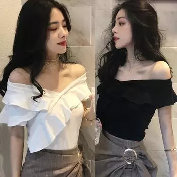 Женский топ с разрезным вырезом, однотонная футболка с короткими рукавами и тонкими оборками XL