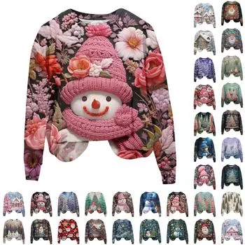 Женский топ с рождественским принтом Топ с принтом Осенний обычный топ Женский топ с принтом M