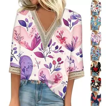 Женский топ с рукавом три четверти, кружевной, с 3D-принтом ко Дню святого Валентина XXXL чёрный