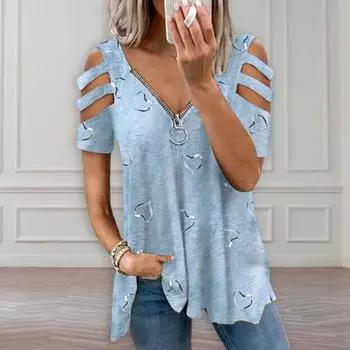 Женский топ с V-образным вырезом и застежкой-молнией с глубоким вырезом и короткими рукавами, подходящие брюки L белый