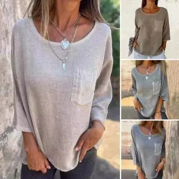 Женский топ с v-образным вырезом, круглым вырезом и длинными рукавами, свободный пуловер, однотонная рабочая рубашка для вечеринки, отдыха XL хаки