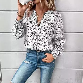 Женский топ с v-образным вырезом, пуловер, рубашка с леопардовым принтом, длинные рукава S белый