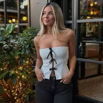 Женский топ со шнуровкой и открытой спиной, без рукавов, бандажный женский жилет с бретельками, вырезанный на лето, пляжная одежда M белый